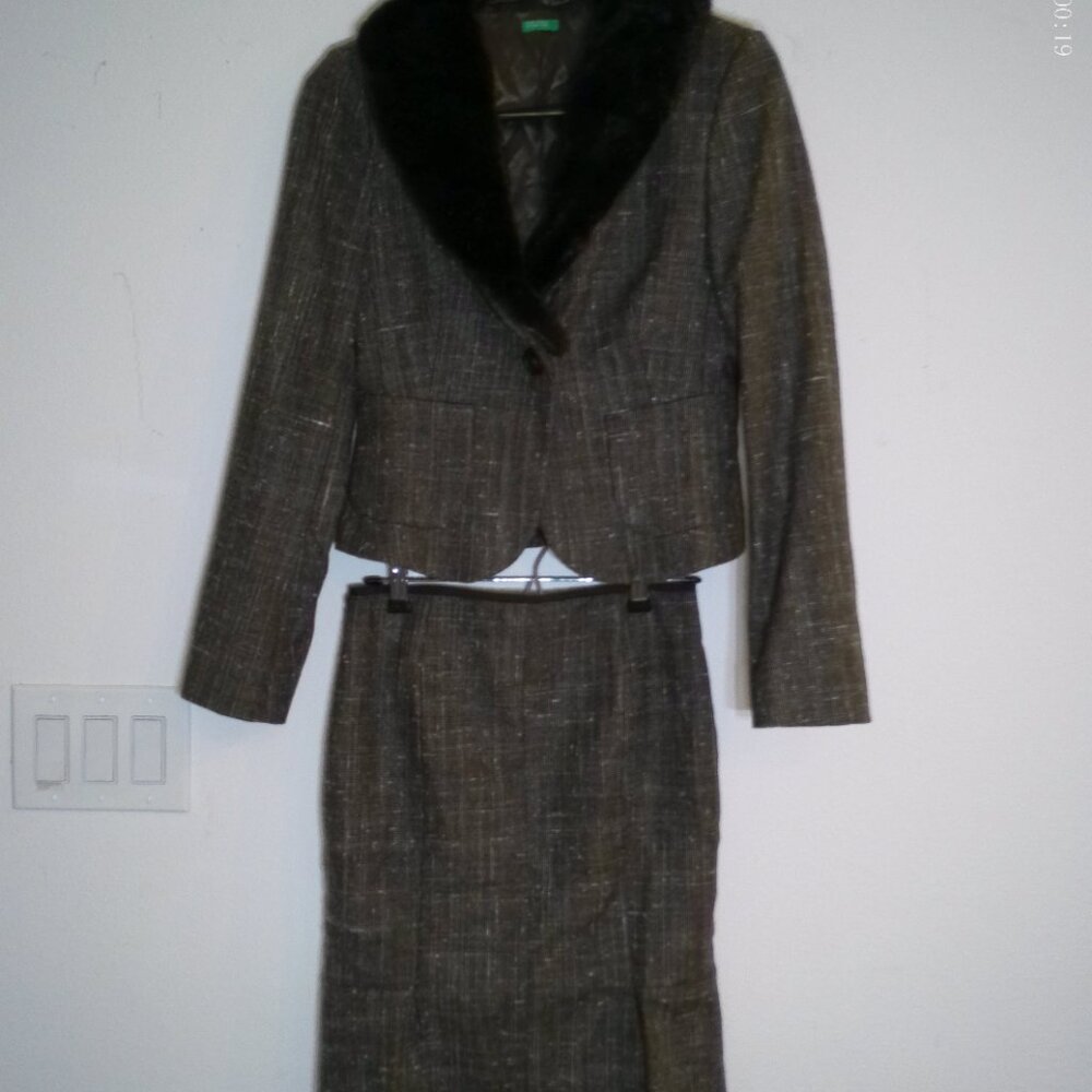Vintage United Colors of Benetton Womens Wool Suit Skirt Blazer Size Small 2 / 4